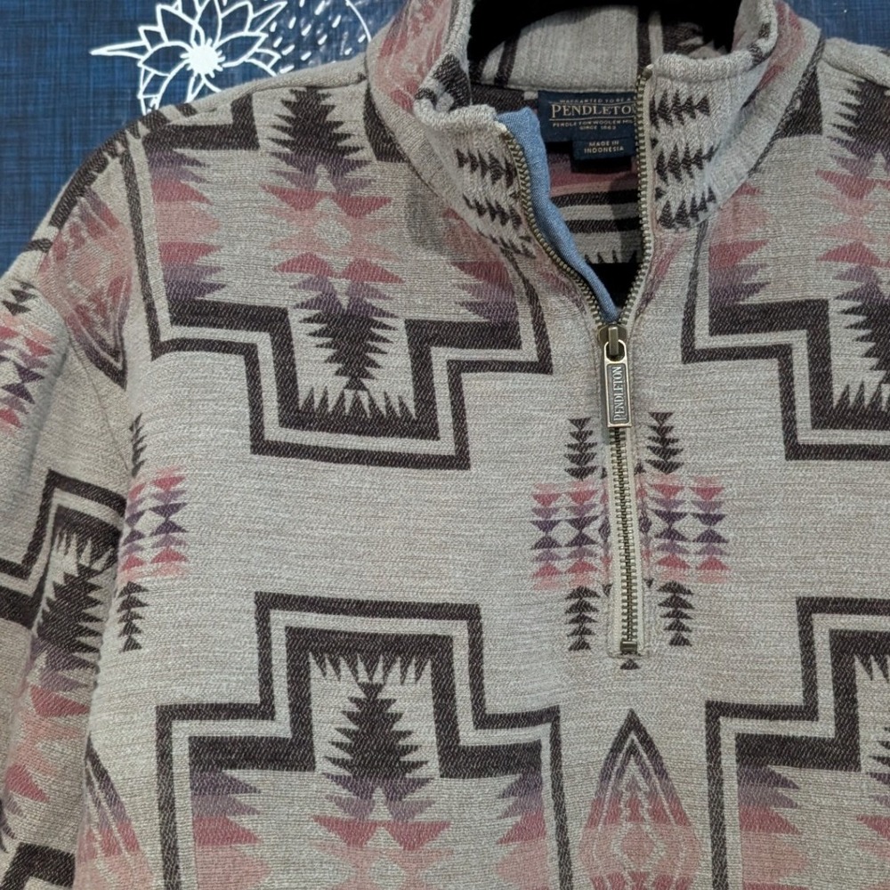 Pendleton Harding Chamois Grey Southwestern Cotton Quarter Zip Pullover Small - Picture 6 of 11